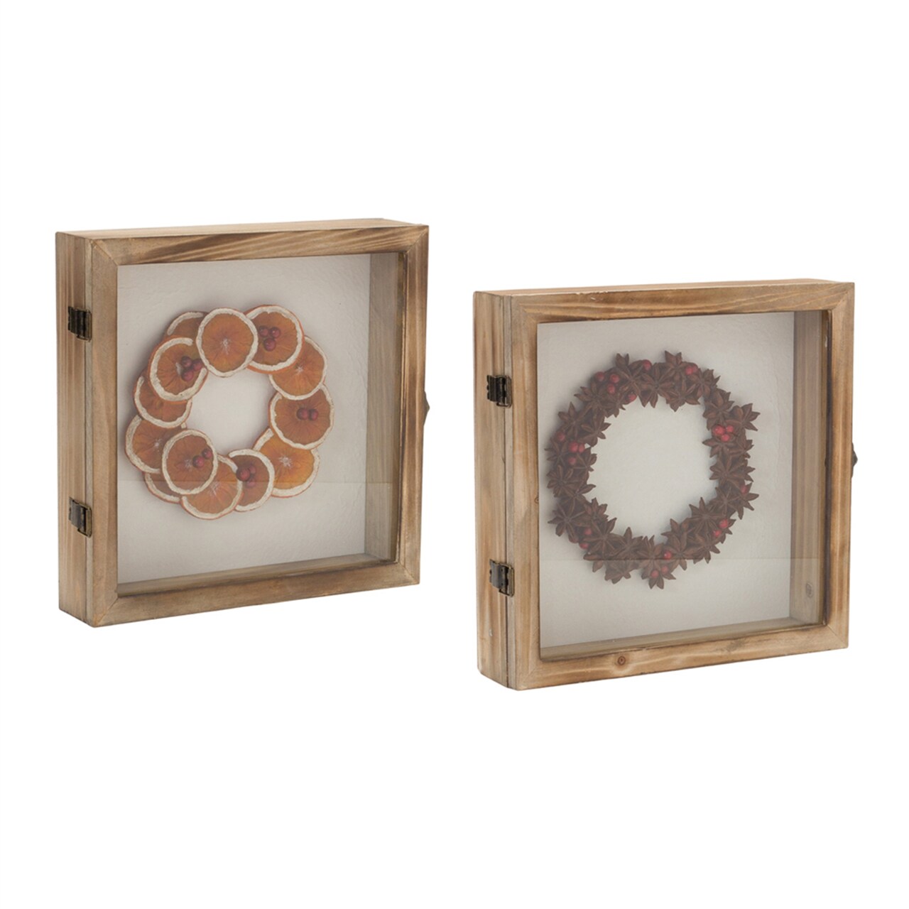 Melrose Set of 2 Dried Fruit Wreath Shadowbox Framed Christmas Wall Art 10" x 10"